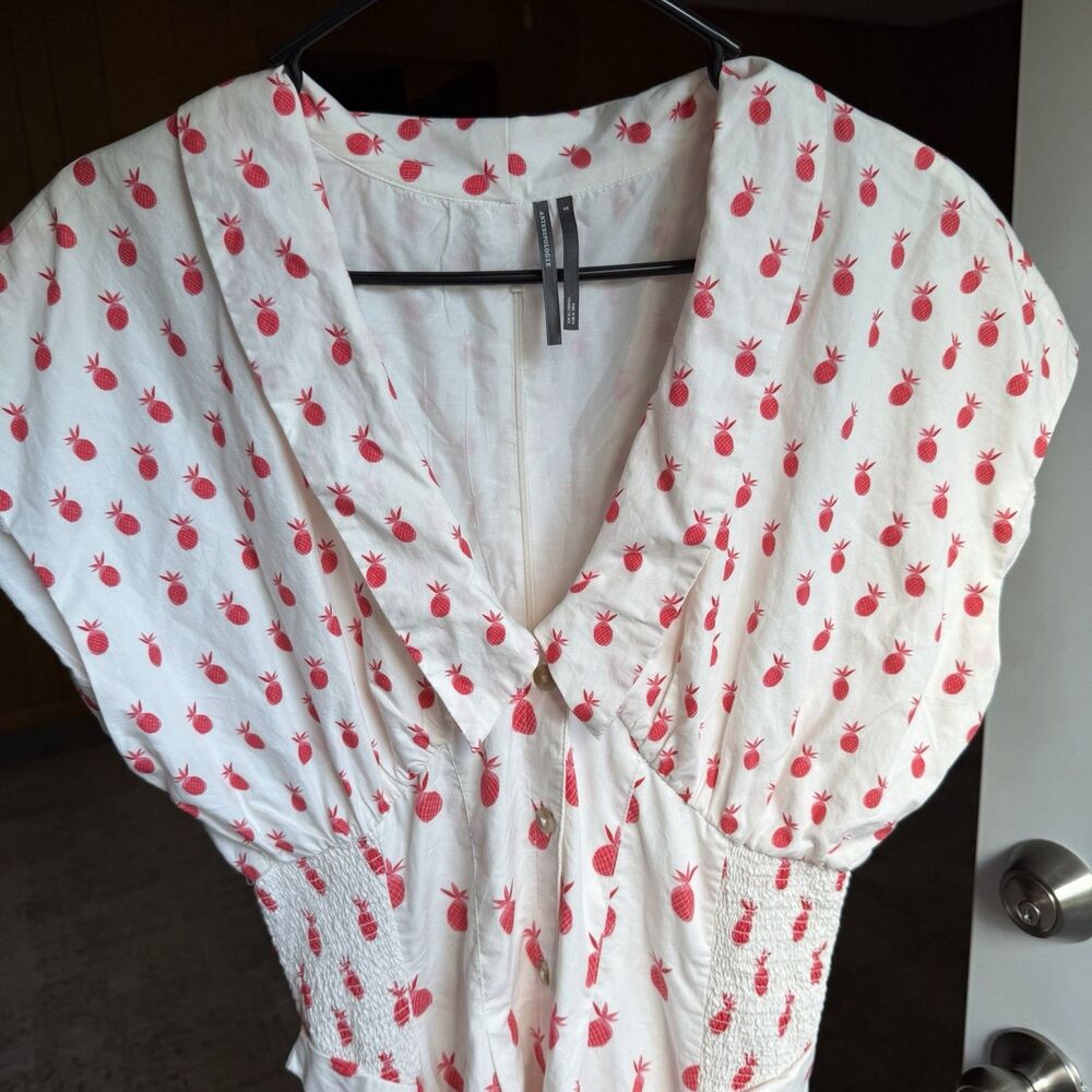 $198 Anthropologie Pineapple Short Sleeve V-Neck Dress Size Small Midi Cottage - Picture 9 of 16